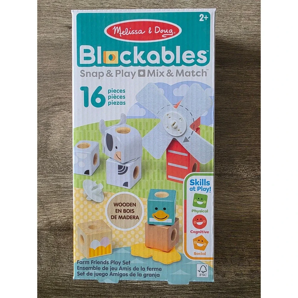 Melissa & Doug Blockables Wooden Snap & Play Farm & Woodland Friends Set 2pk
